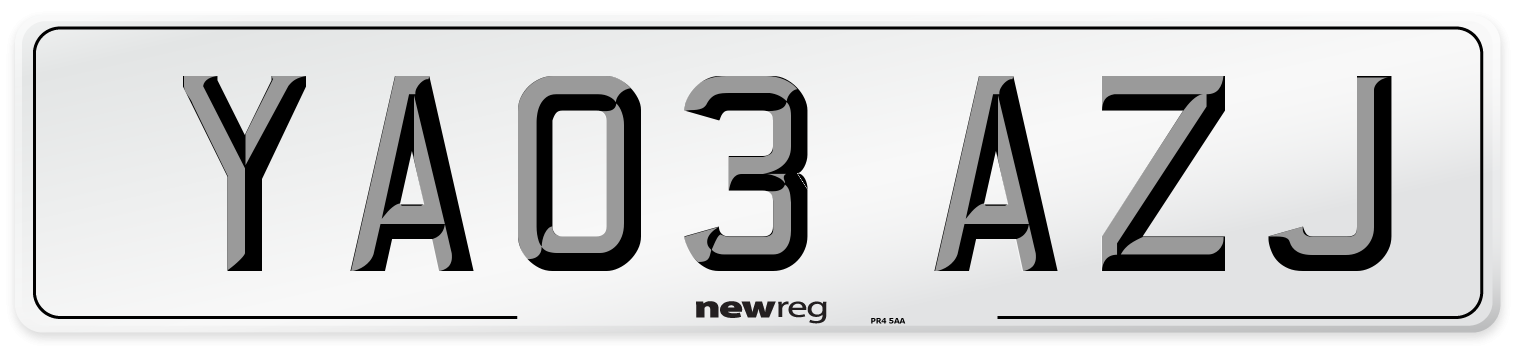 YA03 AZJ Number Plate from New Reg